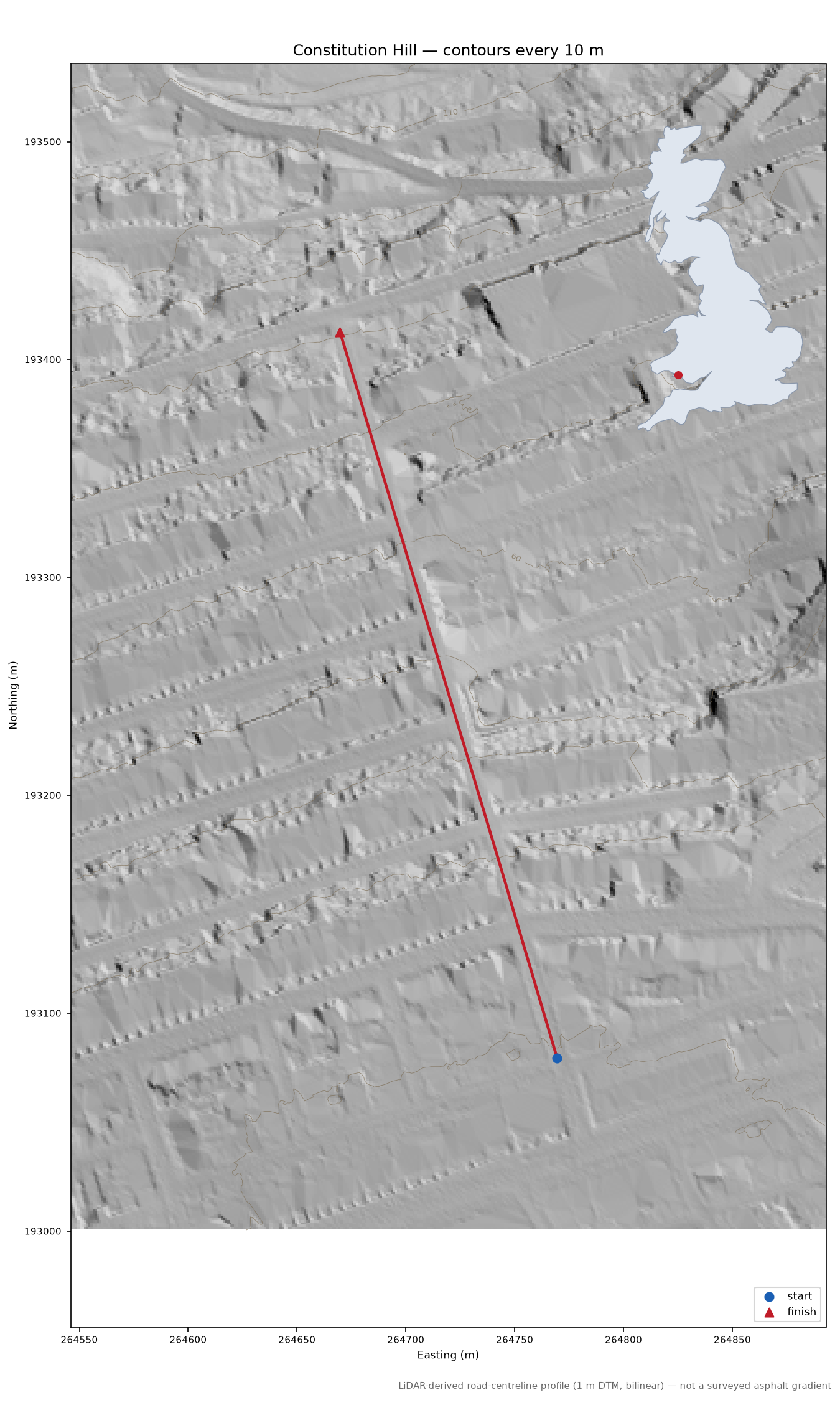 Constitution Hill LiDAR hillshade map with contours